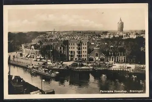 AK Groningen, Panorama Hoendiep, Dampfschiff
