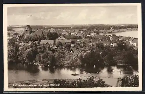 AK Lychen /U.-M., Ortsansicht und Seepartie aus der Vogelschau
