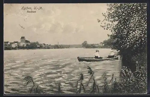 AK Lychen /U.-M., Stadtsee mit Boot