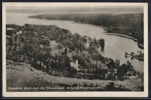 AK Potsdam, Blick auf die Pfaueninsel vom Flugzeug aus
