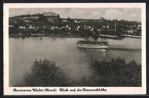 AK Werder /Havel, Panorama mit Bismarckhöhe u. Dampfer