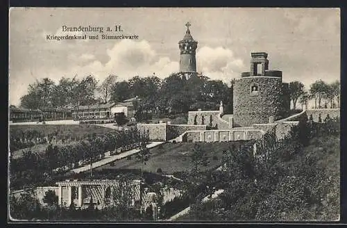 AK Brandenburg a. H., Kriegerdenkmal und Bismarckwarte