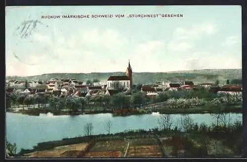 AK Buckow / Märk. Schweiz, Ortsansicht vom Storchnest aus