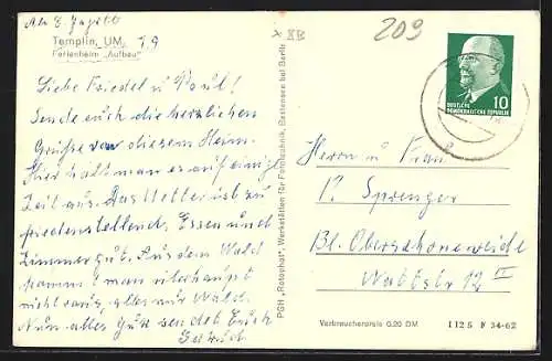 AK Templin /U. M., Ferienheim Aufbau vom Weg aus