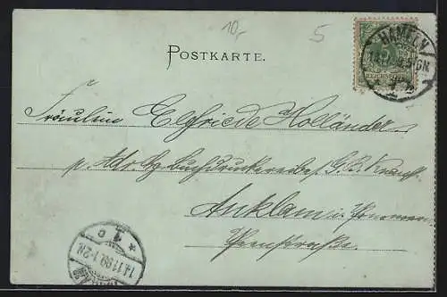 Mondschein-AK Hameln, Fischer auf Kahn beim Lachsfang