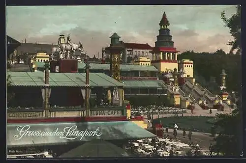 AK Berlin-Halensee, Lunapark, Denkmal, Luna-Cafe, Leute