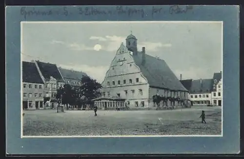 AK Grimma i. Sa., Rathaus mit Vorplatz und Passanten