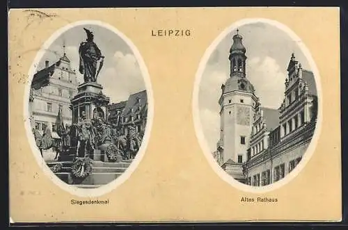 AK Leipzig, Siegesdenkmal und Altes Rathaus