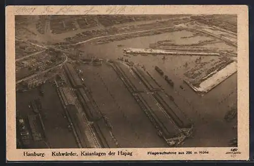 AK Hamburg-Kuhwärder, Kaianlagen der HAPAG aus der Vogelschau