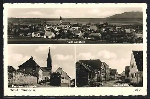 AK Markt Seinsheim, Strassenpartie mit Handlung A. Mayer, Pfarrhaus u. Schule, Gesamtansicht