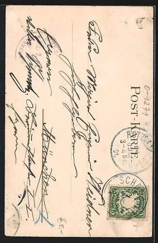 Lithographie Birkenstein, Ortspartie mit Kirche, Blumen, im Rahmen