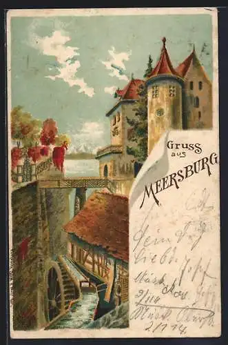 Lithographie Meersburg, Partie im Ort