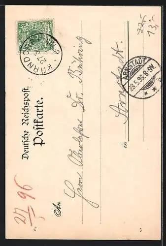 Lithographie Dolmar, Gasthof, Gebäudeansicht, Blumen