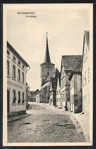AK Schlüsselfeld, Blick in die Kirchstrasse m. Gastwirtschaft Amtmann