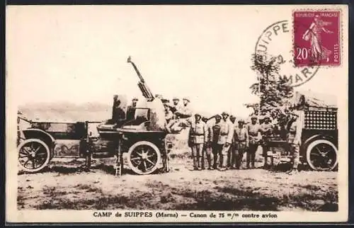 AK Camp de Suippes /Marne, Canon de 75 m/m contre avion