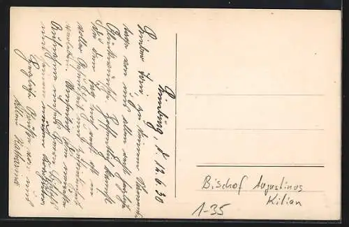 Foto-AK Bischof Augustinus Kilion mit zwei Kollegen beim Verlassen einer Kirche