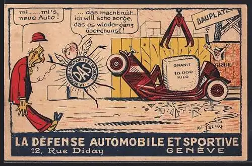 AK Geneve, La Defense Automobile et Sportive (DAS), Zerstörtes Auto und rettender Engel der Versicherung, Vertreterkarte