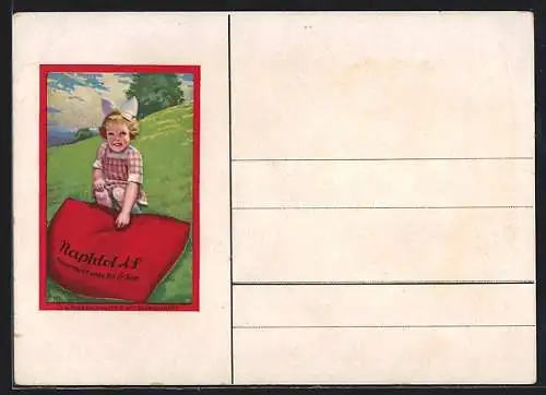 AK Mädchen mit roter Decke auf einer Wiese, Farbe Naphtol / Rot für Inletts der IG Farbenidustrie AG