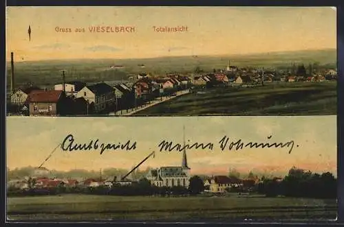 AK Vieselbach, Totalansicht und Ortspartie mit Kirche