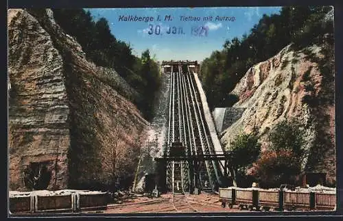 AK Kalkberge, Tiefbau mit Aufzug im Steinbruch
