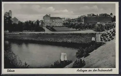 AK Erkner, Blick auf die Anlagen an der Badeanstalt