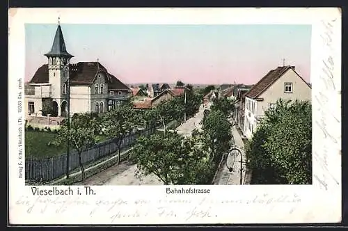 AK Vieselbach i. Th., Abendstimmung in der Bahnhofstrasse