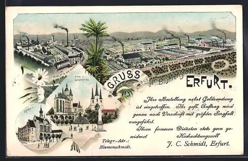 Lithographie Erfurt, Fabrik J.C. Schmidt, Dom & Severienkirche