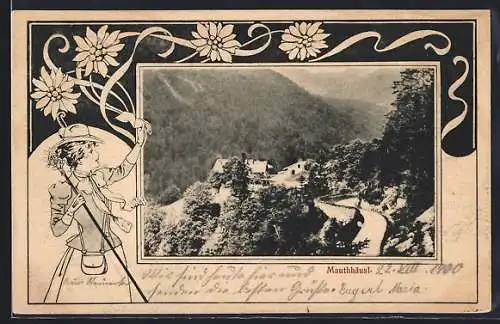 AK Mauthhäusl, Blick ins Tal, Edelweiss-Passepartout