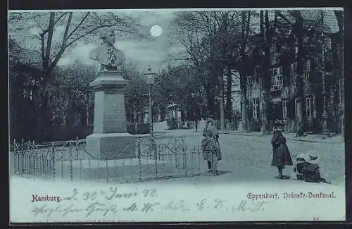 Mondschein-AK Hamburg, Eppendorf mit Heineke Denkmal