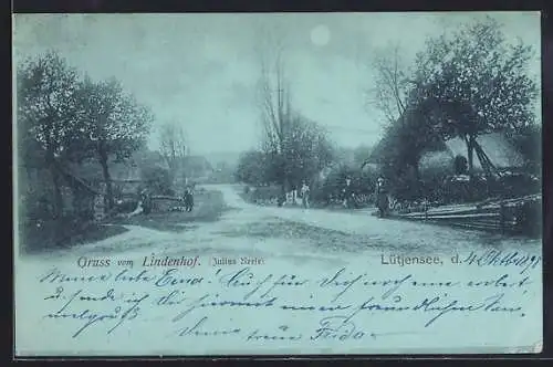 Mondschein-AK Lütjensee, Gasthaus Lindenhof, Bes. Julius Reese
