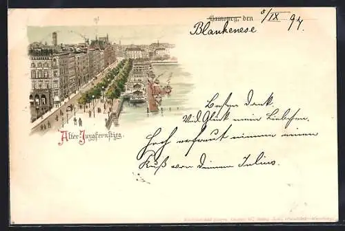 Lithographie Hamburg-Neustadt, Partie am Alten Jungfernstieg