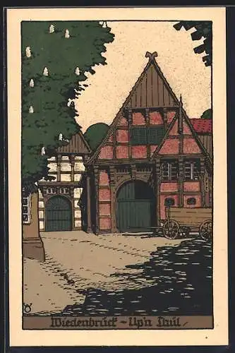 Steindruck-AK Wiedenbrück, Up`n Thül