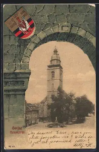 AK Gotha, Neumarkt mit Kirche, Wappen