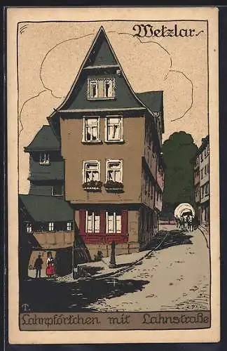 Steindruck-AK Wetzlar, Lahnpförtchen mit Lahnstrasse