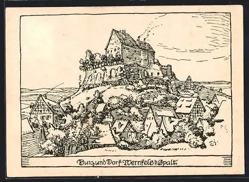 Künstler-AK Spalt / Mfr., Jugenderholungsheim Burg Wernfels