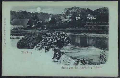 Mondschein-AK Streitberg /Fränkische Schweiz, Wasserfall