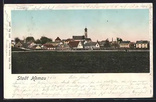 Goldfenster-AK Hemau, Teilansicht mit Kirche