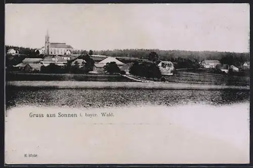 AK Sonnen i. bayer. Wald, Ortspartie mit Kirche