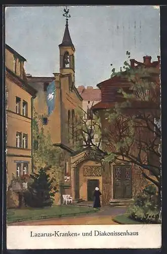 Künstler-AK Berlin-Wedding, Lazarus-Kranken- und Diakonissenhaus, Bernauer Strasse 115-117