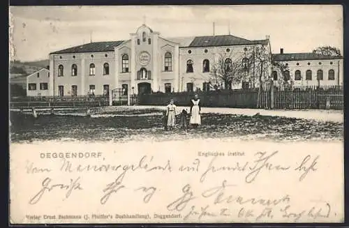 AK Deggendorf, Englisches Institut mit zwei posierenden Mädchen