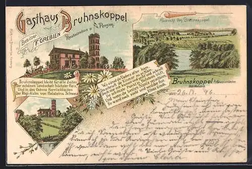 Lithographie Bruhnskoppel, Gasthaus Bruhnskoppel, Restauration und Pension