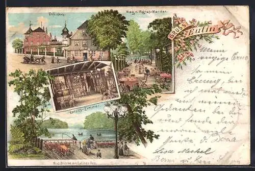 Lithographie Eutin, Voss-Haus, Weg n. Agnes-Werder, Luisen-Zimmer und Voss-Brücke am Eutiner See