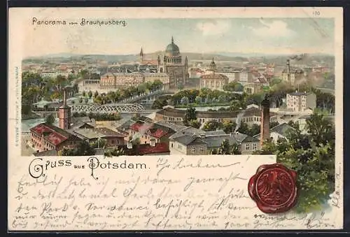 Lithographie Potsdam, Panorama vom Brauhausberg