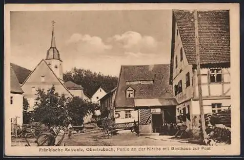 AK Obertrubach, Partie an der Kirche mit Gasthaus zur Post