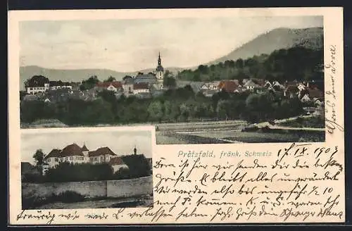 AK Pretzfeld /fränk. Schweiz, Totalansicht mit Panorama und Schloss