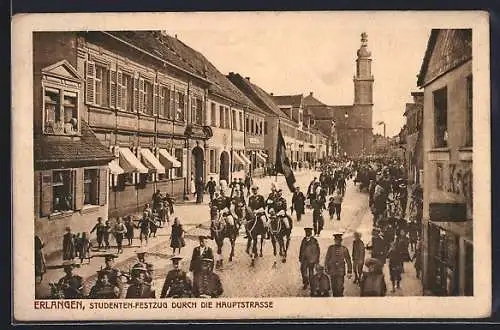 AK Erlangen, Studenten-Festzug durch die Hauptstrasse