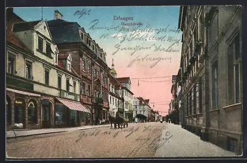 AK Erlangen, Hauptstrasse mit Geschäften und Pferdewagen