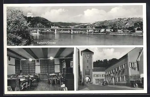 AK Kelheim / Donau, Panorama & Gasthaus weisses Lamm mit Innenansicht