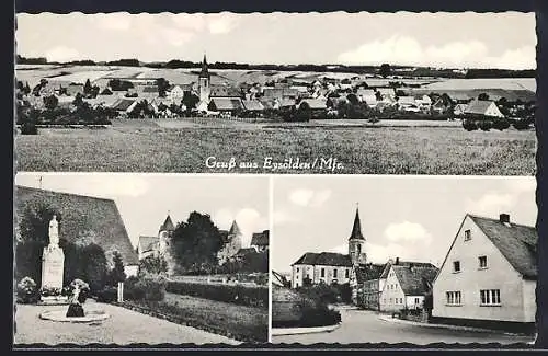 AK Eysölden /Mfr., Partien an Denkmal und Kirche, Ortsansicht mit Landschaft