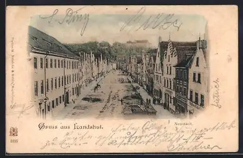 AK Landshut, Strassenpartie in der Neustadt